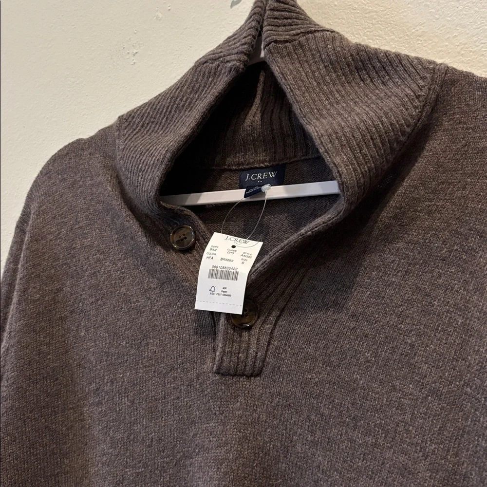 NWT J. Crew Shawl Cool Lambswool Blend Men's Brown Turtleneck Sweater Small